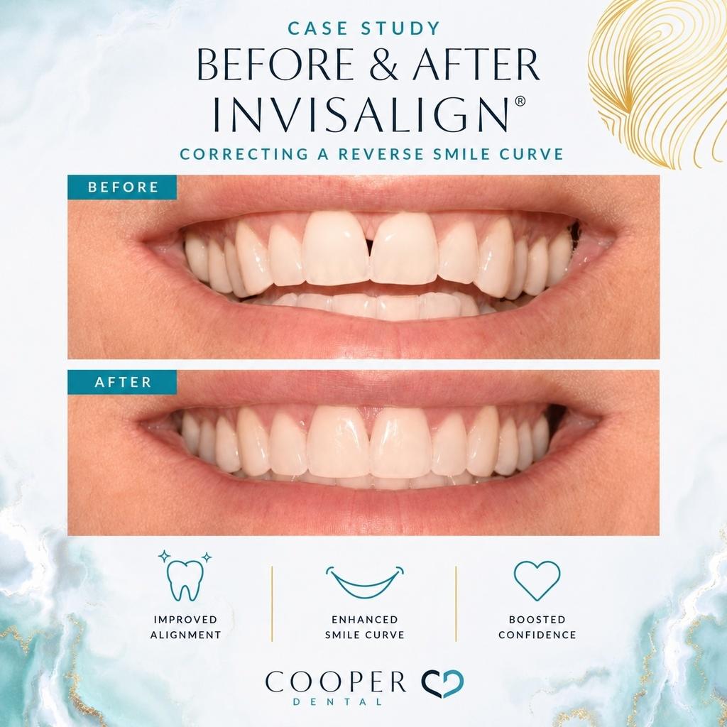 A before and after Invisalign treatment example from Cooper Dental in downtown Calgary.